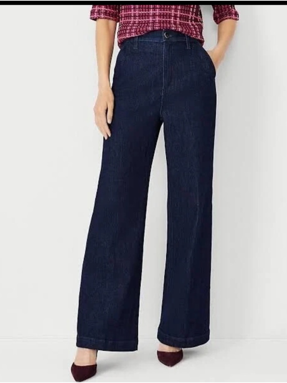 Ann Taylor High Rise Wide Leg Denim Trousers size OP